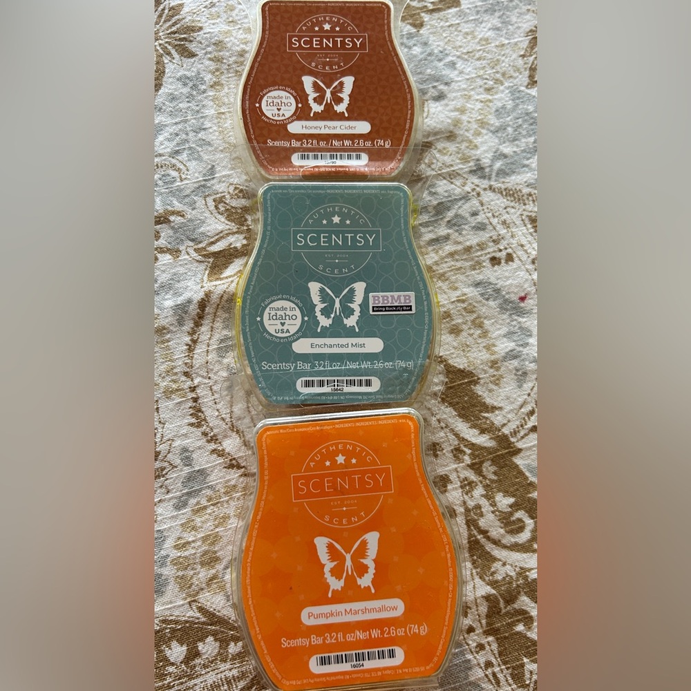 Scentsy Wax Bar Trio - Honey Pear Cider, Enchanted Mist, Pumpkin Marshmallow